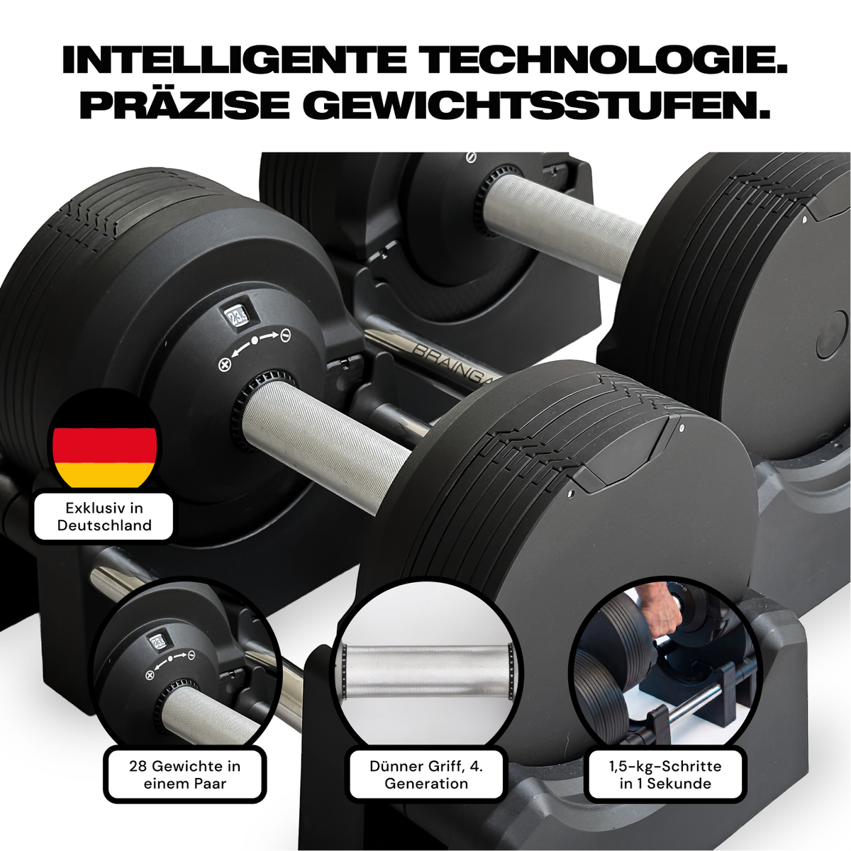 BrainGain SmartBells Pro 23.5 kg Adjustable Dumbbells - Black - view 8
