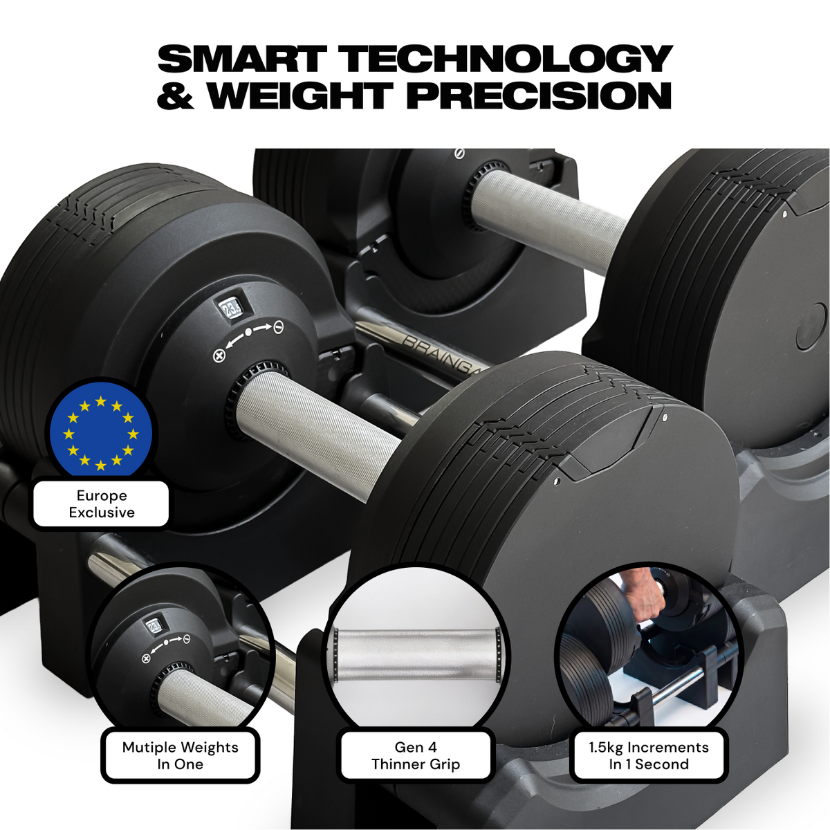 BrainGain SmartBells Pro 23.5 kg Adjustable Dumbbells - Black - view 7