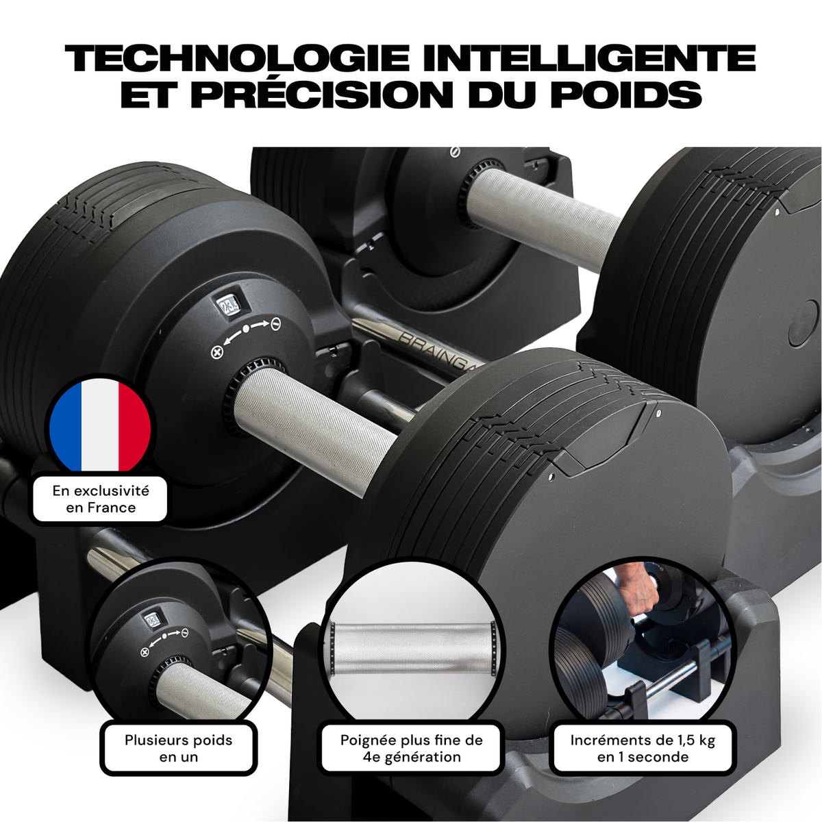 BrainGain SmartBells Pro 23.5 kg Adjustable Dumbbells - Black - view 10