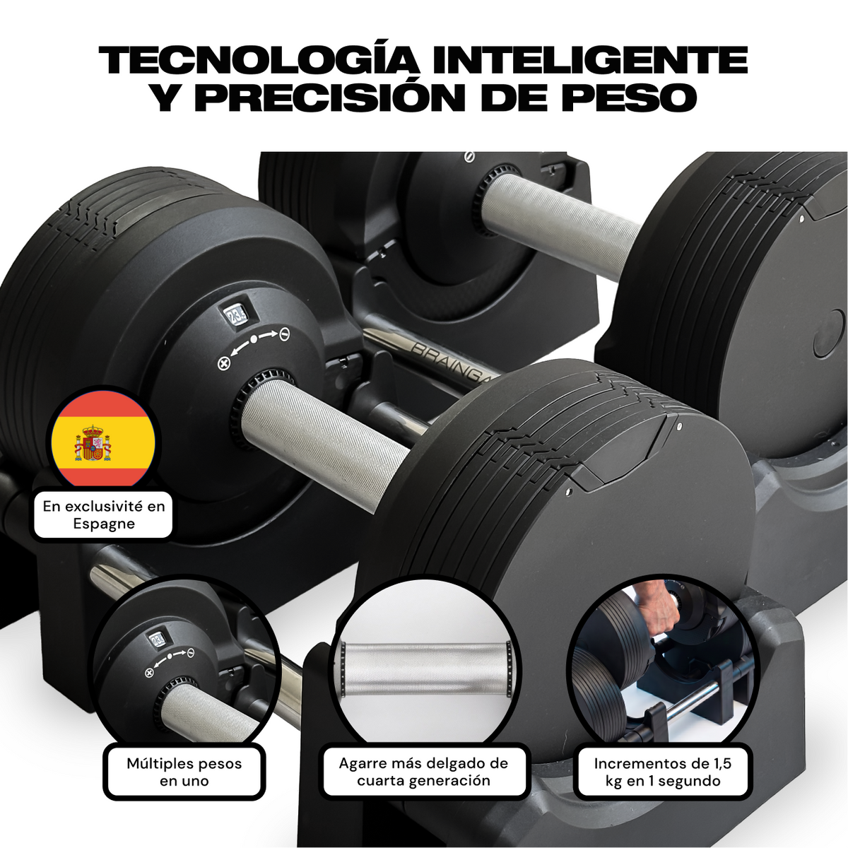 BrainGain SmartBells Pro 23.5 kg Adjustable Dumbbells - Black - view 9